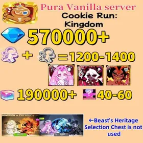 Pura Vanilla server|570000+ Crystals | 1200～1400 Cookie Cutters | random 40-60 Epic Cookies+Dark Enchantress Cookie+Eternal Sugar Cookie+Burning Spice Cookie+160000 Rainbow Cube|Beast's Heritage Selection Chest is not used|Ancient Cookie Selection Chest|Legendary Cookie Selection Chest | Plot progress 1-3] iOS/Android Cookie Run: Kingdom