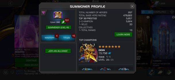 CAVALIER / LVL 46 / 1 7*/ 36 6* / 478K RATING / IOS|ANDROID / 297HEROES