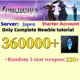 Japen|360000 Blue Crystal+220 Random Five-Star Weapons+All kinds Five-star interchangeable volume × 5+Various Five-Star Weapon Confirmation Coupons×40+Various Memorial Lottery Box ×80 +account binding SE/Final Fantasy VII Ever Crisis FF7 EC