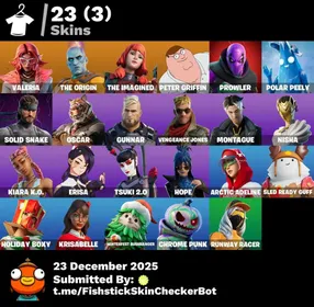 [PC/PSN/XBOX] 22 Skins | Valeria | Origin | Imagined | Peter Griffin | Prowler | Snake | 400 VB | FN42