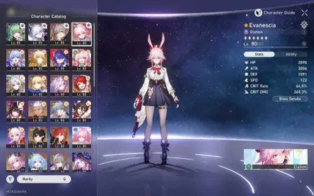 E2 Castorice  E1 tribbie  E1 huo huo  E1 robin  E1 aglaea  E1 feixiao E1 himeko  E5 bronya  E2 gepard E2 Yanqing  E2 seele E2 Clara