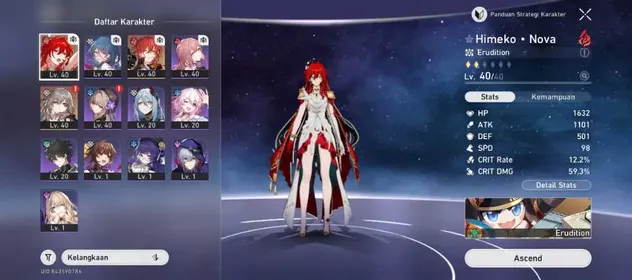 Asia | TL 30 | Himeko Nova | Stellar Jade 2700 | Selector Collab ON | GCS 1 | Story Jarilo VI | Username Unset Birthday Unset