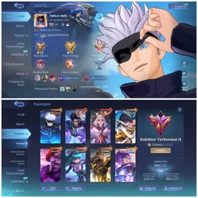 ⚡GOJO XAVIER⚡LEGEND ALUCARD x LUNOX⚡KOF CHOU x RUBY x AURORA⚡ASPIRANT RUBY⚡PRIME BEATRIX x GRANGER⚡TRANFORMER ROGER⚡LANCELOT DAWNING⚡ALLSTAR HANABI⚡NEXUSEA THAMUZ⚡COLECTOR GUSION⚡STARLIGHT KAGURA⚡LUCKYBOX HAYA x URANUS x KIMMY⚡ VALENTINE LANCELOT⚡393 Skins | 133 Herroes | Max Emblem | Moonton log in | FULL ACCES ANDROID+IOS