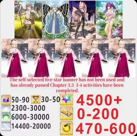 Japen server|4500+ Saint Quartz +Characters in the picture+ Call Sign 0-200 +Golden Fruit 470-600[See Picture]|Optional five stars not used + Plot has passed 3.3|Android|iOS |LDC014|Fate Grand Order
