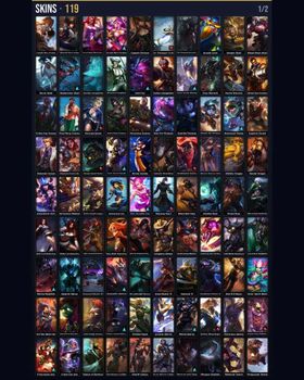 🌍 SG ⭐ Unranked 🎨 119 Skins 🏆 101 Champions 💙 312K BE 📈 Level 120 🏅 4 Victorious 🏅 2 Riot 💎 8 Legendary 🔹 Ice Toboggan Corki 🔹 Forecast Janna 🔹 Omega Squad Teemo 🔹 Dunkmaster Darius 🔹 Odyssey Kayn 🔹 Aether Wing Kayle 🔹 Dark Star Thresh m9462960341