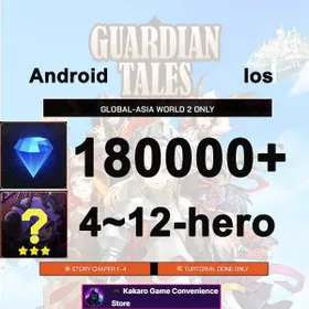Global [Asia W2 Server]+180000+ Diamonds, 4-12 3star heros+1~10random weapon|Progress 1-4 |Android/iOS