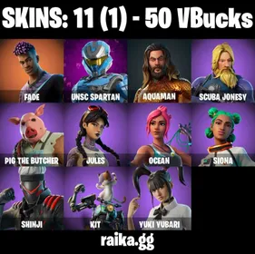 [PC/PSN/XBOX] 11 skins | UNSC Spartan | Aquaman | Fade | Scuba Jonesy | Pig the Butcher | Jules | Ocean | Siona | Shinji | Kit | Yuki Yubari #304