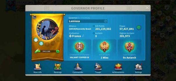 57M Power T5 Cava Archer - 5 Legendary Commanders Expertise - 9 Legend & 26 Epic Equipments - 6bn+ Resources - 30 Passports Can Migrate to SOC #578