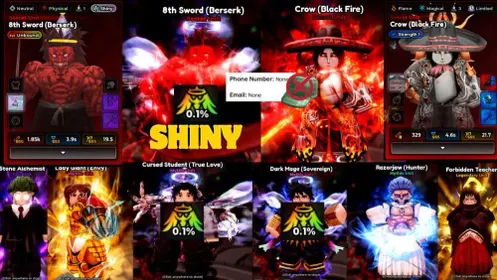 Anime Expeditions 65👑ShinySecret 3Unbound 2Secret  Lv.76 🔴 Shiby 8th Sword (Berserker)👑0.1Unbound 🐦‍⬛ Crow (Black Fire) 💍 Cursed Student (True Love)👑0.1Unbound 🔮 Dark Mage (Sovereign)👑0.1Unbound 📜 Forbidden Teacher 🕶️ Stone Alchemist ☀️ True Saint 🪚 Razorjaw (Hunter) 🧬 Cursed Immortal ⛰️ Lady Giant (Envy) 🍣 Salmon Sorcerer 🦩 String Demon   🟢The account no email no phon 🟢The account does not have a green hat 🎀You can feel comfortable purchasing my account ✅Auto Delivery