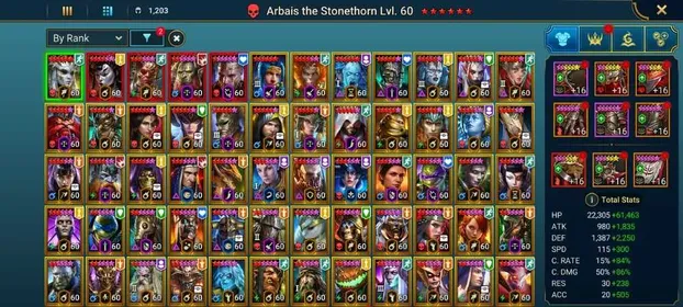 Late game account with good champions 5 mythicals 16.7 m. Power