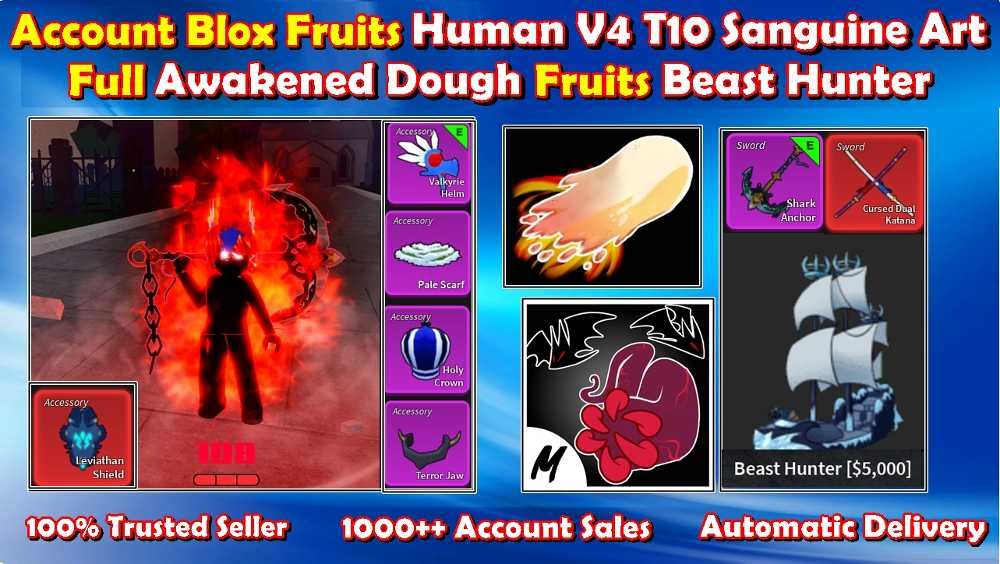 Blox Fruit Level 2550 Race Human V4 T10 Full Gear Sanguine Art 
