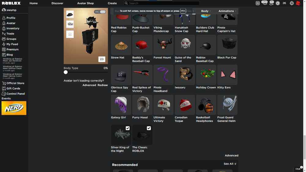 robblox stacked headless account with silver king and classic fedora