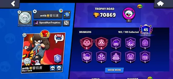 🔷Discount🔷🔥101K🏆102/105👑23-11Х🤖💥BO-FUR👹LEON-FUR🔮EDGAR-FUR🐉DUSTIN NITA🔮.🔓 FirstMail 🎮, trophies 70869, brawlers 102, primes 45