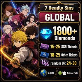 Global | 1800+ Diamonds, 15-25 SSR Tickets, 18-25 Other Tickets, Random UR 24-30 | 1 Hour Delivery