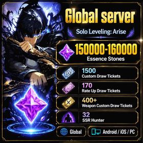 Global | 150000-160000 Essence Stones, 1500 Custom Draw Tickets, 170 Rate Up Draw Tickets, 400+ Weapon Custom Draw Tickets, 32: SSR Hunter, SSR weapons