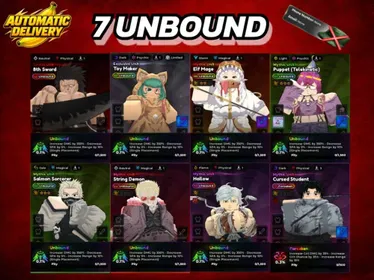 7 Unbound [⭐] No16 |8th Sword 0.1 | Toy Maker 0.1 | Elf Mage 0.1 | Puppet 0.1 | Salmon Sorcerer 0.1 | Hollow 0.1 | String Demon 0.1 | Cyrsed Student 0.3/0.2 | VIP | Roblox Unverified Account | Instant Delivery | Anime Expeditions