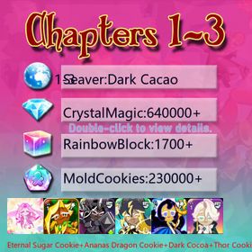 Dark Cacao|Eternal Sugar Cookie+Ananas Dragon Cookie+Dark Cocoa+Thor Cookie+Black Pearl Cookie+Moonlight Queen+Camellia|Crystals640000+|Rainbow Cubes230000+|Cookie Cutters1700+|Chapters 1-3 iOS/Android/Starter Account|656672H
