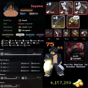 [SLAYERS 2] 75 M1 | RANKED ACCESS | SOYAMA | T3 NIGHTFALL TOP, BOTTOM, MASK, CAPE | T3 NIGHTFALL KATANA +9 | SOUND BREATHING | 8.1 MILLION YEN | GOOD FOR PVP | INSTANT DELIVERY