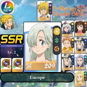 Lv2[EU] Europe | Elizabeth + Random1~5SSRs + Meliodas |Regular SSR Hero Selection Ticket x2 |Starter account
