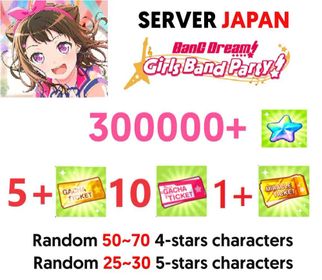 【Server Japan】300000 Gems + 3 Cards Collab Chainsaw Man + All Tickets shown in image + Random 50~70 4-stars characters + Random 25~30 5-stars characters | Rank 3+ | Reroll Account | Starter Account