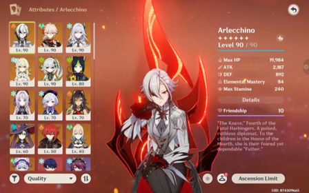 [ASIA] AR57 Arlecchino C6 + Skirk + Nahida + Kazuha + Citlali + Tighnari + Dehya + Diluc + Qiqi + Mona + Jean + Mizuki | Female MC