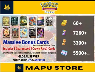 Pokemon TCG Pocket Account 🐦‍🔥 3x Crown Rare + 7,2k Pack Hourglass + 60 Gold + 3.3k Wonder Hourglass + 5,5k Ticket Shop
