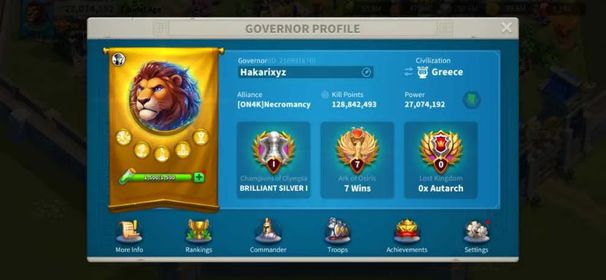 27M Power - KVK 3, KD 4000 - Sun Tzu PRIME Expertise, Bai Qi 5554 - VIP 13 - Limited Avatar - Fighter Account 128M Kill Points, Top 29 in KD 4000 #568