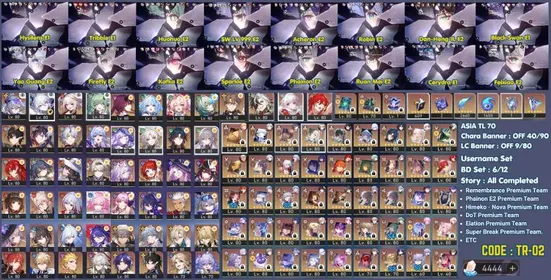 Asia | 179*5 | Meta Teams, Whale Collector Account, SW LV999 E2, Phainon E2, Acheron E2, FireFly E2 + Skin, Robin E2, Kafka E2, Etc | Easy FullStar | 4444 SJ | Fast Delivery