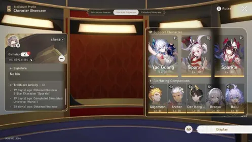 [ASIA] Sparxie, Yao Guang, Archer, Sparkle, Dan Heng • Permansor Terrae, Bronya(E1), Bailu(E1) | TL 18 | Female Account