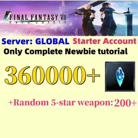 Global|360000+ Blue Crystal+200 Random Five-Star Weapons+All kinds Five-star interchangeable volume × 5+Various Five-Star Weapon Confirmation Coupons×40+Various Memorial Lottery Box ×80 +account binding SE/Final Fantasy VII Ever Crisis  FF7 EC