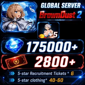 [GLOBAL]175000+ Diamonds +Beachside Angel Teresse（+5)| Single draw coupon:2800+|5-star Recruitment Tickets *6|Five-star coupons*3-5 + random 40-60 five-star clothing+ 80-160 UR weapons|[Fast delivery]BrownDust 2 Account BDust 2
