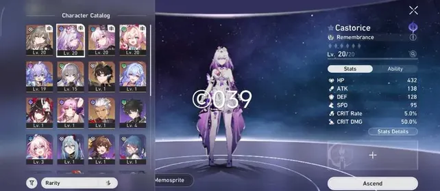 ©039 | ASIA | FEMALE | TL 10 | PREMIUM REMEMBRANCE | CASTORICE EVERNIGHT E1 ROBIN SUMMERETTO HYACINE | ARCHER SPARKLE BRONYA E1 DANHENG PT | GOLDEN COMPANION SPIRIT X3 | CONTRACT FATE ON | DEPARTURE WARP BEGGINER ON 30/50