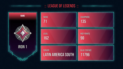 🥑 LAS 🥑 71 SKINS 🥑 IRON 1 🥑 135 CHAMPIONS 🥑 162 LEVEL 🥑 INSTANT DELIVERY 🥑 FULL ACCESS 🥑 F4C3d 🥑