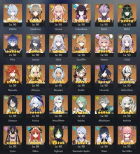 [ASIA] AR60 Odette,Sandrone, Skirk C1, Escofier, Citlali, Ayaka C1, Linnea, Xilonen, Albedo C1, Zhongli, Xianyun, Kazuha C1, Xiao, Venti, Yae Miko C1 , Flins, Varesa, Clorinde, Cyno, Raiden Shogun, Nefer, Lauma, Emily, Baizhu, Alhaitham, Nahida, Columbina, Mualani, Furina, Neuvillette, Nilou, Ayato, Yelan, Kokomi, Durin, Mavuika, Arlecchino, Hu Tao