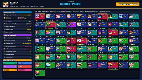 GEMS SPENT 11011 💙 38k TROPHY 💙 129 SKINS 💙 SOVEREIGN RICO 💙 GODZILLA BUZZ 💙 SQUAD BUSTER SHELLY 💙 SPONGEBOB EL PRIMO 💙 DARK ANGEL COLT 💙 HACKER BROCK 💙 SUPER RANGER BROCK PINK 💙 SUPER RANGER BROCK BLACK 💙 RGB HACKER BROCK 💙 HORUS BO 💙 71 BRAWLERS 💙 8 MAX