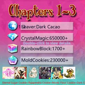 Dark Cacao|Eternal Sugar Cookie+Rajapendra Cookie+Mystic Flour Cookie+Dark Cocoa+Thor Cookie+Black Pearl Cookie+Millennial Tree Cookie+Elder Faerie Cookie|Crystals650000+|Rainbow Cubes230000+|Cookie Cutters1700+|Chapters 1-3 iOS/Android/Starter Account|930095H