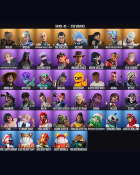 45 Skins Satoru Gojo ⭐️ Stray ⭐️ Helsie ⭐️ The Ageless ⭐️ Slayer Juice WRLD ⭐️ Gildedguy ⭐️ Evie ⭐️ Highwire ⭐️ Malik ⭐️ Mizuki ⭐️ Paradigm (Reality-659) ⭐️ Nezumi ⭐️ Era ⭐️ Renzo the Destroyer ⭐️ Snap ⭐️ Streetwear Yuji Itadori ⭐️ Felina m9505707351