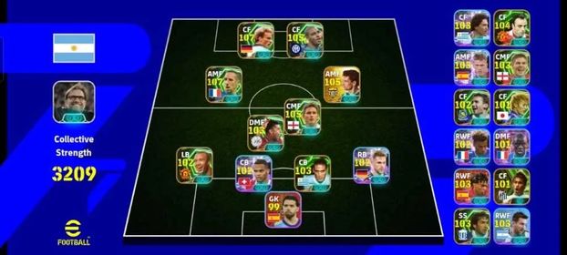 Strength 3211✅Only konami✅🔥Patrick Vieira 106 🔥Clarence Seedrof 105🔥Rafael Marquez 106🔥Yaya Toure 105🔥Paul Scholes 105🔥Eric Cantona 105🔥Cafu104🔥Steven Gerrard 105🔥 💥best balance  I'd 💥 💥top paid all💥