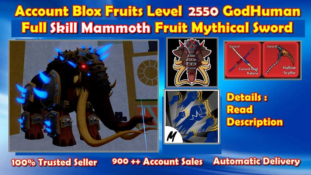 Blox Fruit Level 2550 GodHuman Full Skill Mammoth Fruits Cursed Dual ...