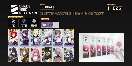 CZN - 1025 [GLOBAL] Arabella ME 6 + Fei + Tiphera + Nine + Yuki + Haru ME 1 + Rin + Veronica ME 1 + Meilin |Stove Only | Gmail Dummy | No Cheat | Fast Delivery