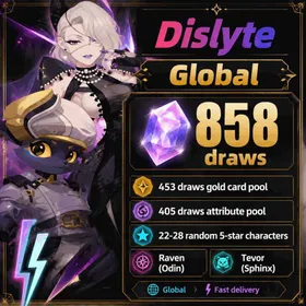 Global | gems, lottery tickets, 858 draws, 453 draws gold card pool, 405 draws attribute pool, Raven Odin, Tevor Sphinx, 22-28 random 5-star characters