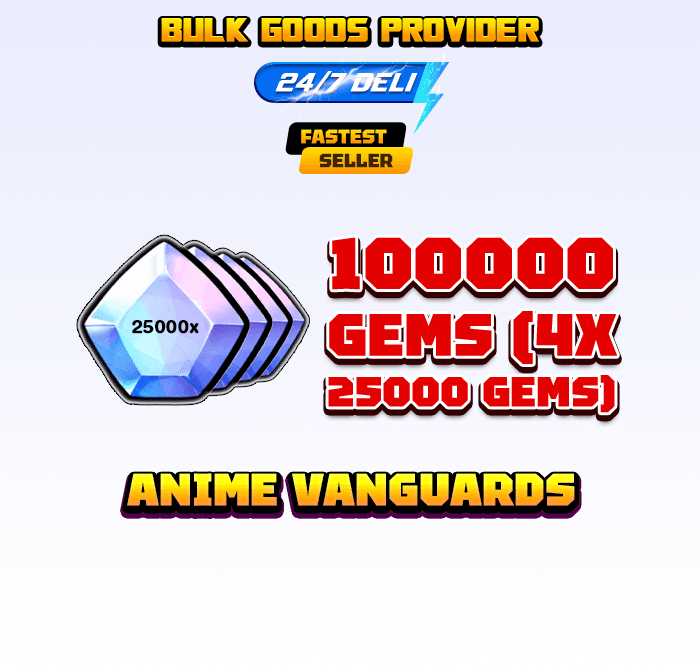 100000 Gems 4x 25000 Gems Anime Vanguards 24 7 Deli Team CHEAPEST 100000-gems-4x-25000-gems-anime-vanguards-24-7-deli-team-cheapest