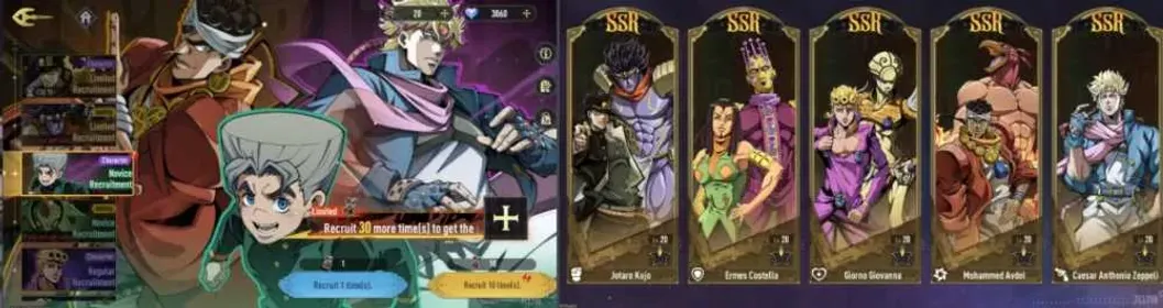 NA 130 starter top tier jotaro,ermes,caesar,giorno,avdol+3k gems+20tix beginner on