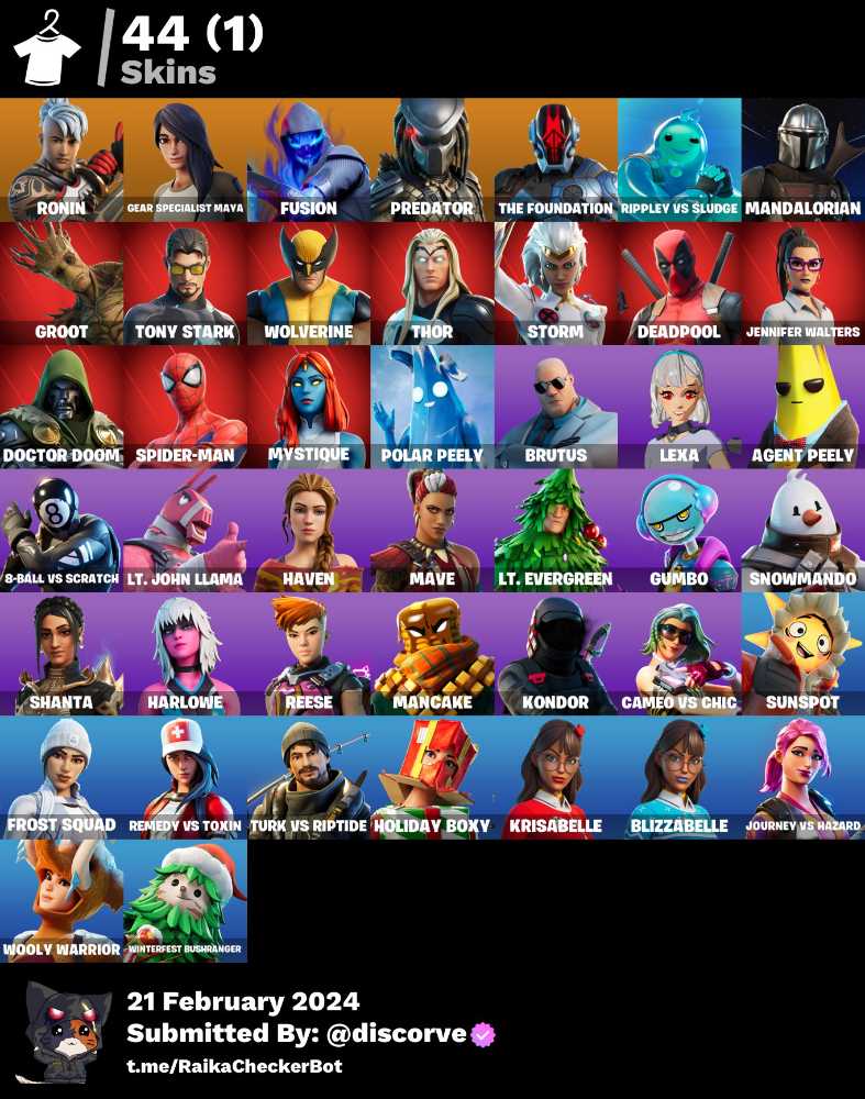 44 SKINS, RONIN, FUSION, MANDALORIAN, DEADPOOL, 1600 VB, SPIDER MAN ...