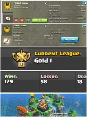➤CLAN LEVEL 11 ➤GOLD  LEAGUE 1➤NAME:FRIEND GANG  ➤ RARE ENGLISH NAME ➤ CLAN CAPITAL 7 || WIN-  179| LOSS- 58➤LOW PRICE