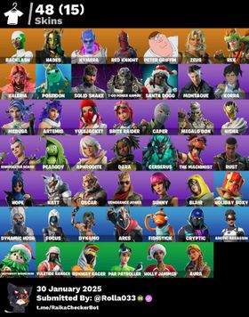[PC/PSN/XBOX] 48 skins | Backlash ✨ Hades ✨ Kymera ✨ Red Knight ✨ Peter Griffin ✨ Zeus ✨ Rex ✨ Valeria ✨ Poseidon ✨ Solid Snake | 300 VB
