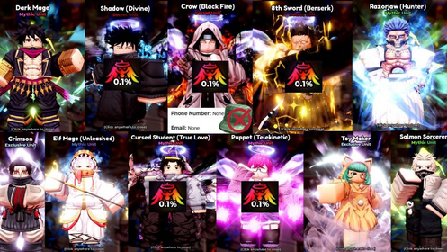 Anime Expeditions 02👑5Unbound 3Secret Lv.146 🐦 Crow (Black Fire)👑0.1Unbound ⚔️ 8th Sword (Berserk)👑0.1Unbound 👤 Shadow (Divine)👑0.1Unbound 🧸 Puppet (Telekinetic)👑0.1Unbound 📜 Forbidden Teacher👑0.1Unbound 🧱 Stone Alchemist 🍜 Ramen Guy 🗡️ 8th Sword 🩸 Crimson 🐱 Toy Maker 👼 True Saint 🧝 Elf Mage (Unleashed) 🦈 Razorjaw (Hunter) 🐟 Salmon Sorcerer 🪄 Dark Mage 🧝 Elf Mage   🟢The account no email no phon 🟢The account does not have a green hat 🎀You can feel comfortable purchasing my account ✅Auto Delivery