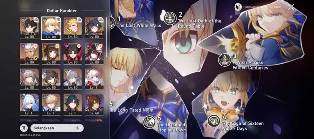 Asia | TL 70 | Saber E6 Sign + Gilgamesh Sign + Archer Sign + Rin Tohsaka Sign + Mortenax Blade + Sparkle + Danheng PT + Lingsha | Stellar Jade 2900 + Ticket 1 | Wrap Banner Char Limit Rate On | GCS 2 | No Cheat | Story Amphoreus | Username Unset Birthday Unset