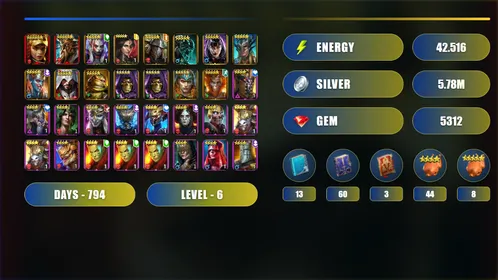 👑 Cinda Forgeheart + Alaz the Sunbearer + Teela Goremane | 13x Legendary Roster | 💎 5312 Gems | Lv6