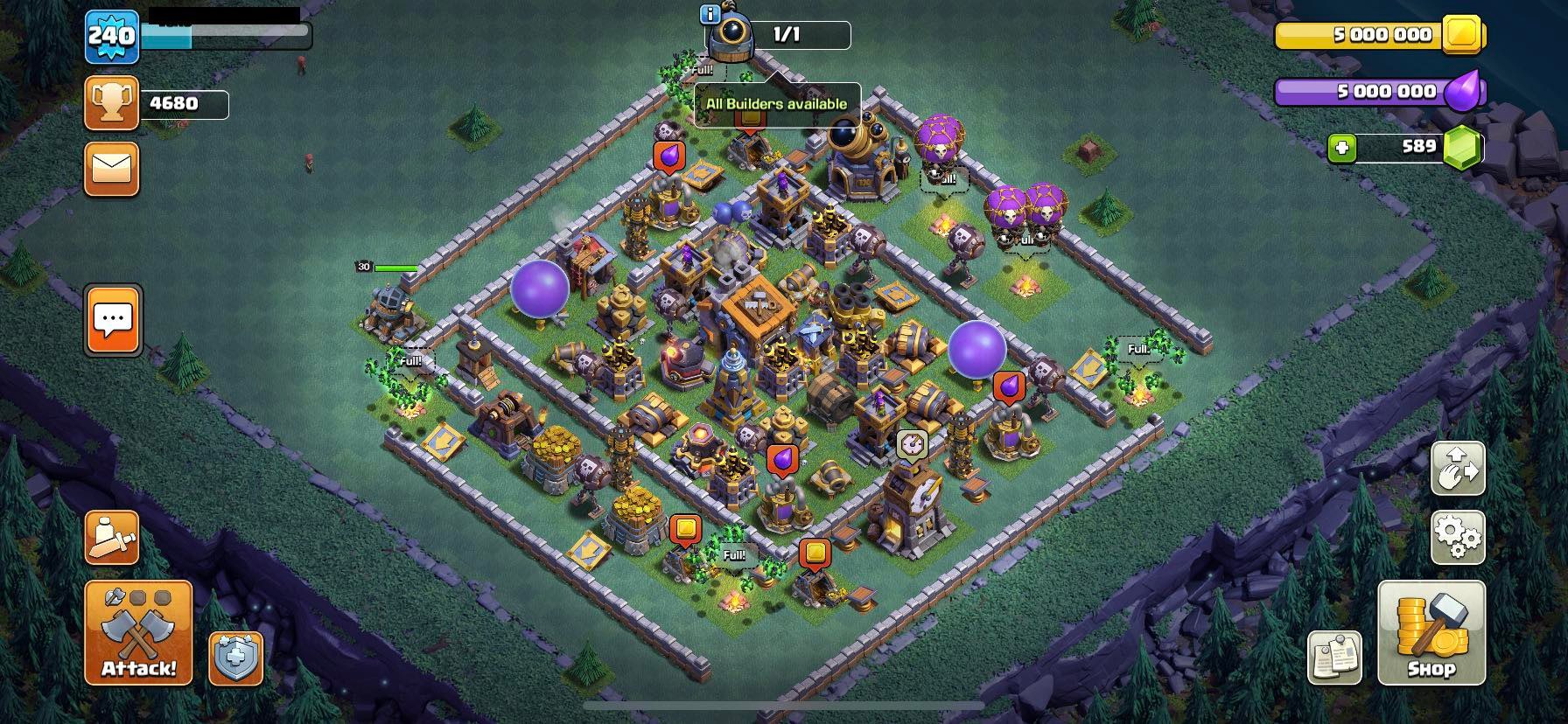 TH14 LVL240 100 Maxed Both Bases Only Walls And Siege Machines